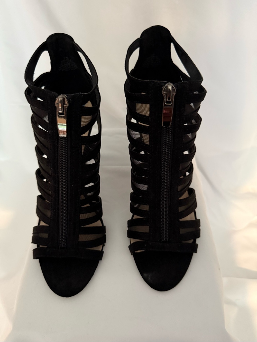 Nine West Black Strappy Front-Zip Heeled Sandals